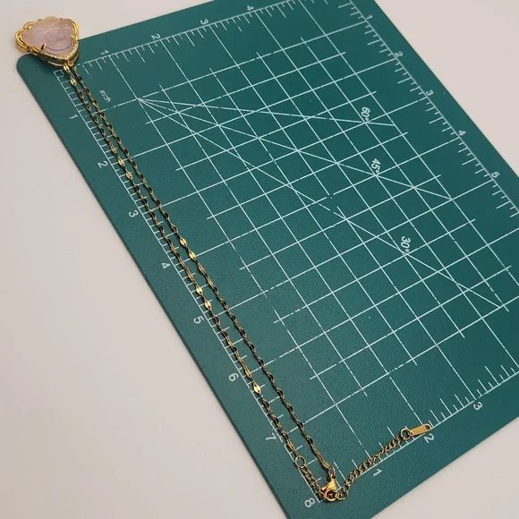 Pink Buddha Pendant Necklace 18k Gold Plated Stainless Steel Lip Chain - Picture 8 of 9